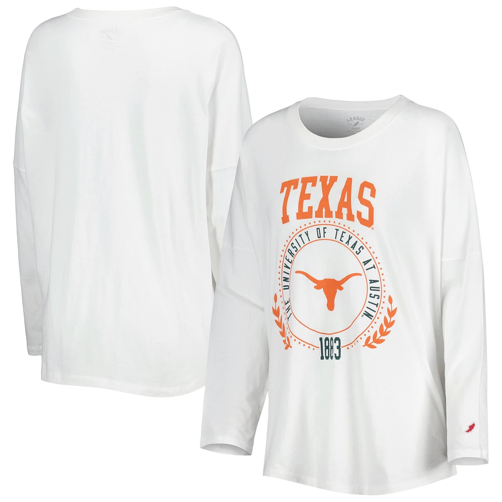 Women's League Collegiate Wear White Texas Longhorns Clothesline Oversized Long Sleeve T-Shirt