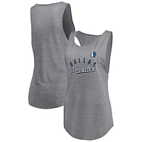 Women's Fanatics Heathered Gray Dallas Mavericks Quality Time Open Scoop Neck Tri-Blend Tank Top