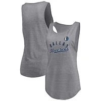 Women's Fanatics Heathered Gray Dallas Mavericks Quality Time Open Scoop Neck Tri-Blend Tank Top