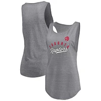 Women's Fanatics Heathered Gray Toronto Raptors Quality Time Open Scoop Neck Tri-Blend Tank Top