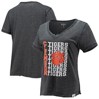 Women's League Collegiate Wear Heathered Black Clemson Tigers Burnout Loose Fit V-Neck T-Shirt