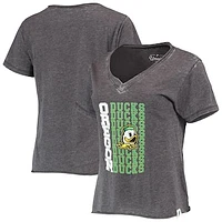 Women's League Collegiate Wear Heathered Black Oregon Ducks Burnout Loose Fit V-Neck T-Shirt