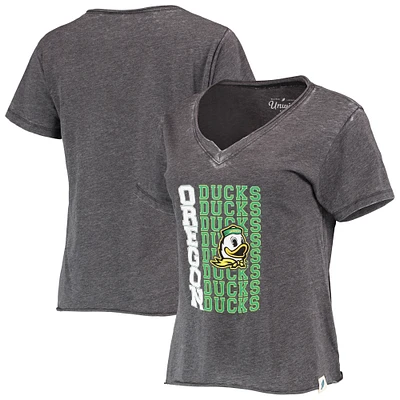 Women's League Collegiate Wear Heathered Black Oregon Ducks Burnout Loose Fit V-Neck T-Shirt