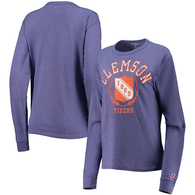 Women's League Collegiate Wear Heathered Purple Clemson Tigers Seal Victory Falls Oversized Tri-Blend Long Sleeve T-Shirt