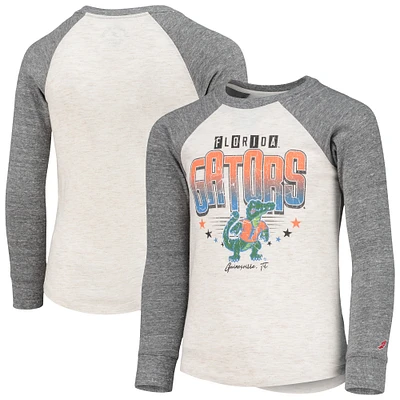 Youth League Collegiate Wear Heathered Gray Florida Gators Baseball Tri-Blend Raglan Long Sleeve T-Shirt