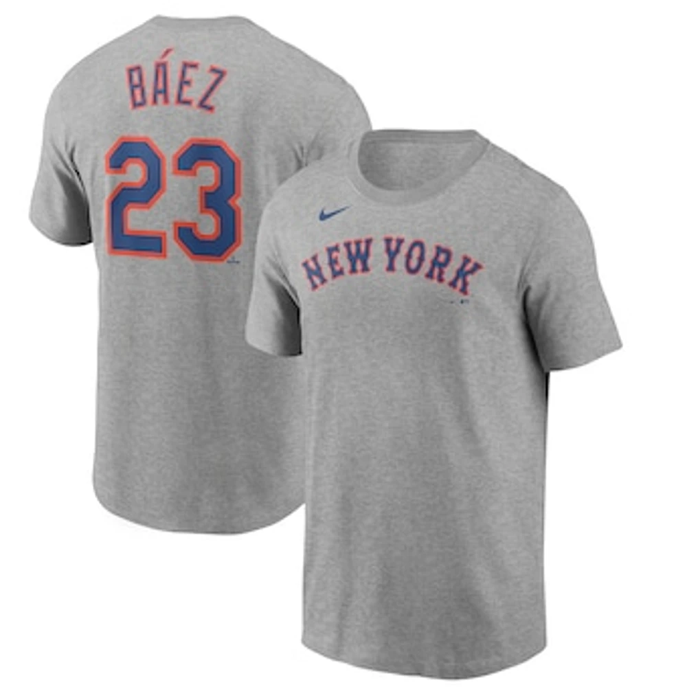 Men's Nike Javier Baez Heather Gray New York Mets Name & Number T-Shirt