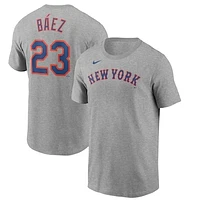 Men's Nike Javier Baez Heather Gray New York Mets Name & Number T-Shirt