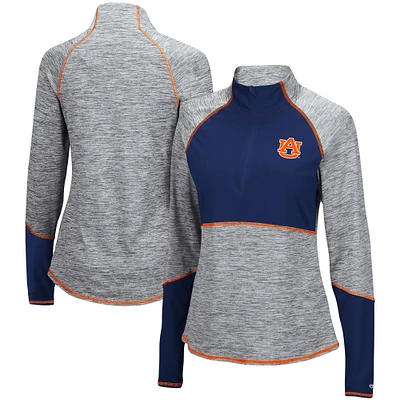 Women's Colosseum Heathered Gray/Navy Auburn Tigers Color Block Space-Dye Raglan Quarter-Zip Top