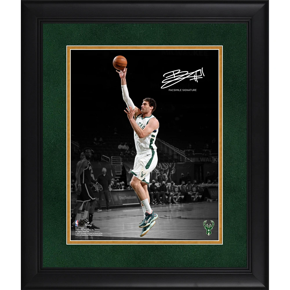 Brook Lopez Milwaukee Bucks Facsimile Signature Framed 11" x 14" Spotlight Photograph