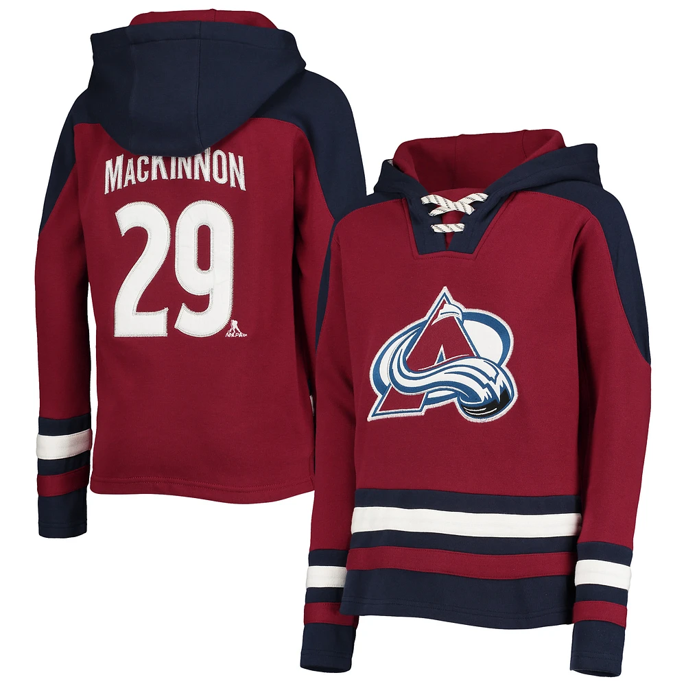 Youth Nathan MacKinnon Burgundy Colorado Avalanche Ageless Must-Have V-Neck Name & Number Pullover Hoodie