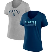 Women's Fanatics Deep Sea Blue/Gray Seattle Kraken Parent 2-Pack V-Neck T-Shirt Set