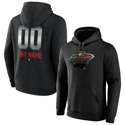Men's Black Minnesota Wild Personalized Midnight Mascot Logo Pullover Hoodie