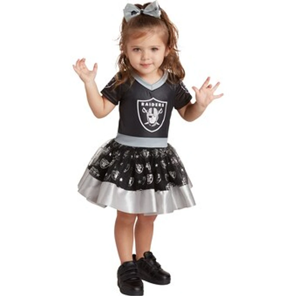 Girls Toddler Black Las Vegas Raiders Tutu Tailgate Game Day V-Neck Costume