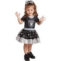 Girls Toddler Black Las Vegas Raiders Tutu Tailgate Game Day V-Neck Costume