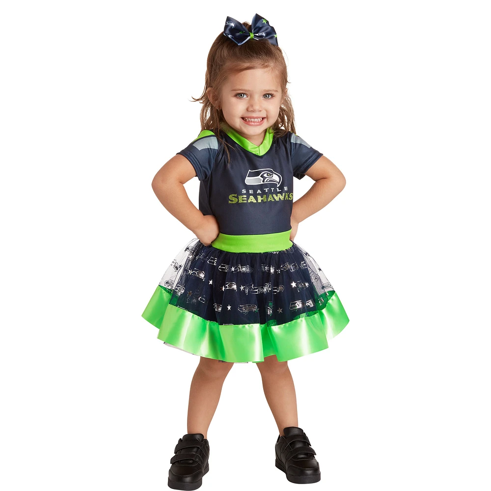 Girls Toddler College Navy Seattle Seahawks Tutu Tailgate Game Day V-Neck Costume