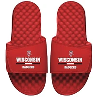 Men's ISlide Red Wisconsin Badgers Split Bar Slide Sandals