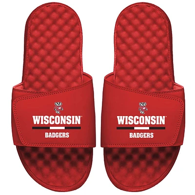 Men's ISlide Red Wisconsin Badgers Split Bar Slide Sandals