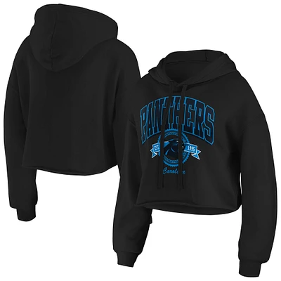 Women's WEAR by Erin Andrews Black Carolina Panthers Fleece Cropped Pullover Hoodie