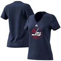 Women's adidas Navy Winnipeg Jets - Tri-Blend Alternate Logo V-Neck T-Shirt