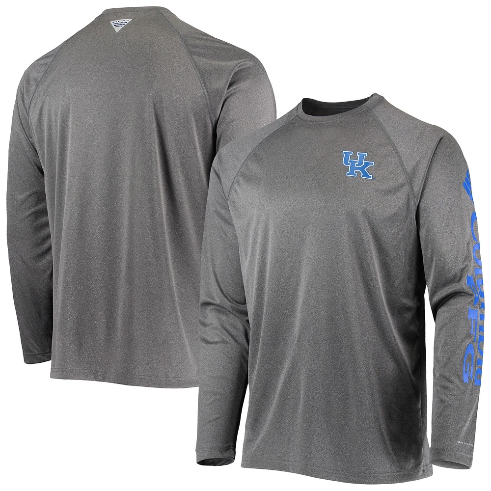 Men's Columbia Heather Charcoal Kentucky Wildcats Terminal Tackle Omni-Shade Raglan Long Sleeve T-Shirt