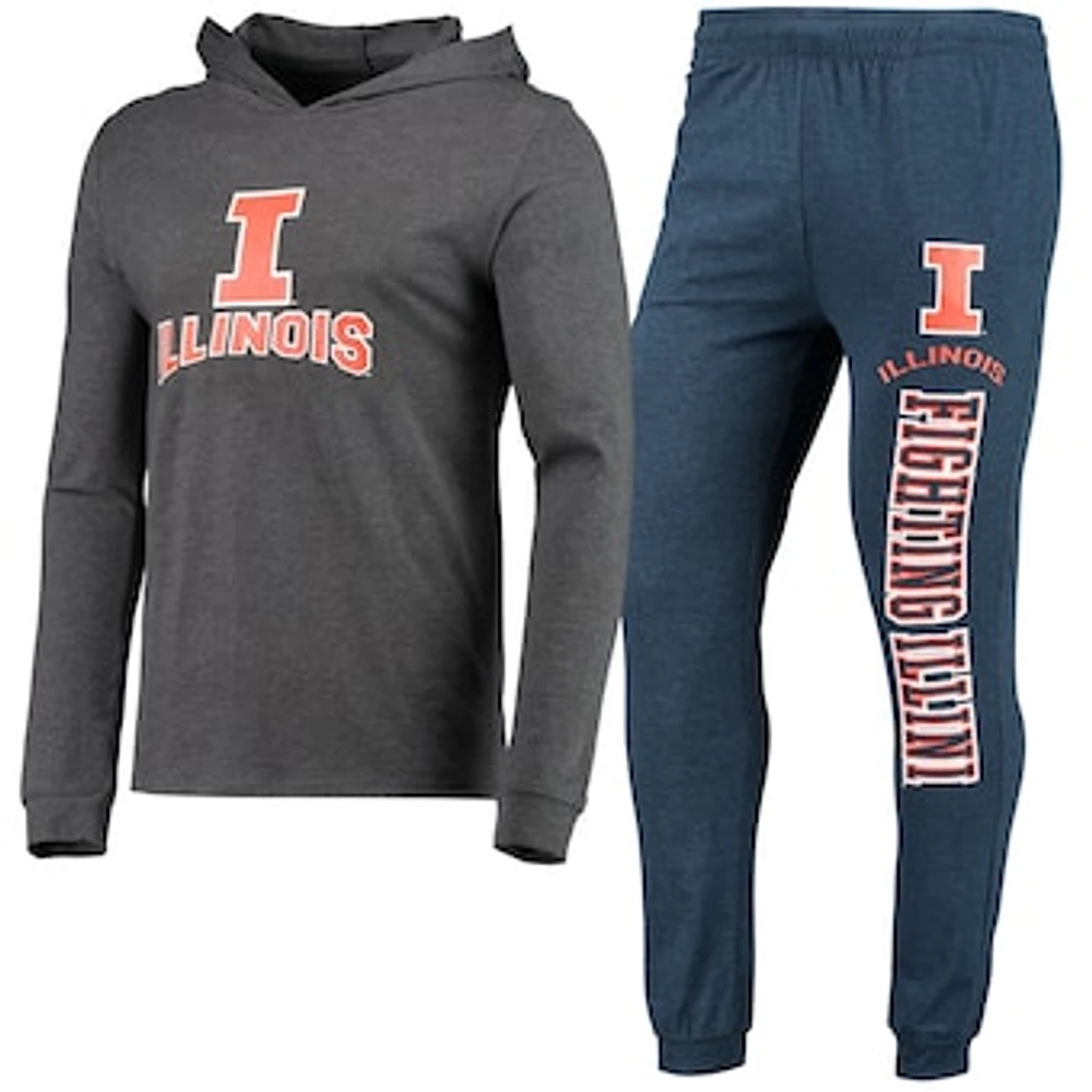 Men's Concepts Sport Navy/Heather Charcoal Illinois Fighting Illini Meter Long Sleeve Hoodie T-Shirt & Jogger Pajama Set