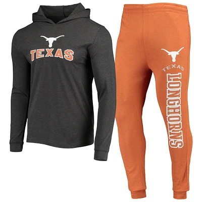 Men's Concepts Sport Burnt Orange/Heather Charcoal Texas Longhorns Meter Long Sleeve Hoodie T-Shirt & Jogger Pajama Set