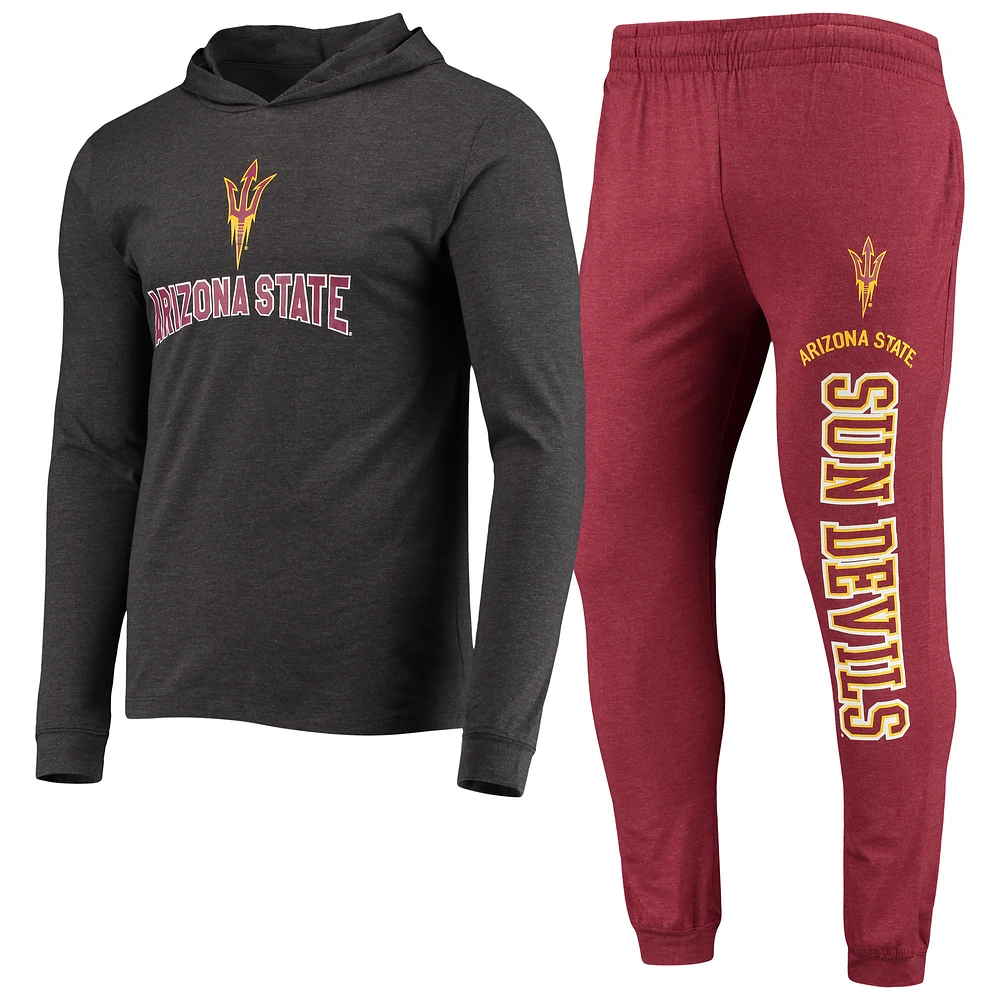 Men's Concepts Sport Maroon/Heather Charcoal Arizona State Sun Devils Meter Long Sleeve Hoodie T-Shirt & Jogger Pajama Set