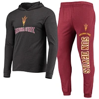 Men's Concepts Sport Maroon/Heather Charcoal Arizona State Sun Devils Meter Long Sleeve Hoodie T-Shirt & Jogger Pajama Set