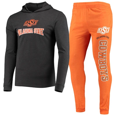 Men's Concepts Sport Orange/Heather Charcoal Oklahoma State Cowboys Meter Long Sleeve Hoodie T-Shirt & Jogger Pajama Set