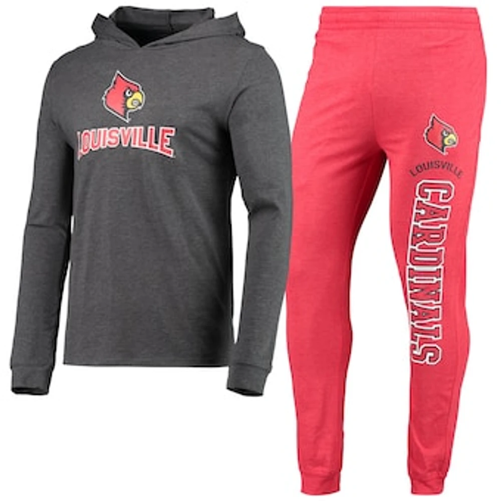 Men's Concepts Sport Red/Heather Charcoal Louisville Cardinals Meter Long Sleeve Hoodie T-Shirt & Jogger Pajama Set