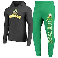 Men's Concepts Sport Green/Heather Charcoal Oregon Ducks Meter Long Sleeve Hoodie T-Shirt & Jogger Pajama Set