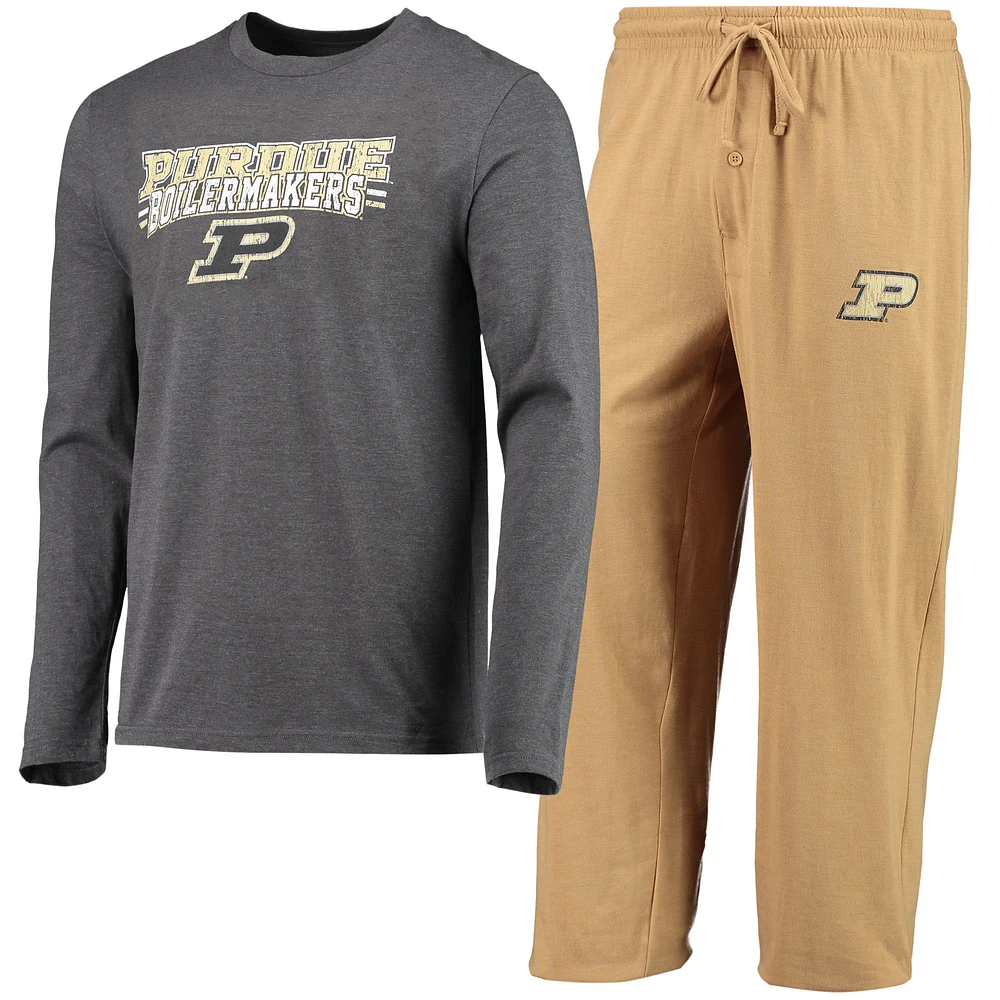 Men's Concepts Sport Gold/Heathered Charcoal Purdue Boilermakers Meter Long Sleeve T-Shirt & Pants Sleep Set