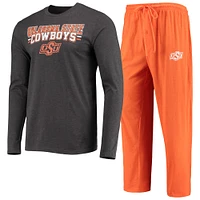 Men's Concepts Sport Orange/Heathered Charcoal Oklahoma State Cowboys Meter Long Sleeve T-Shirt & Pants Sleep Set