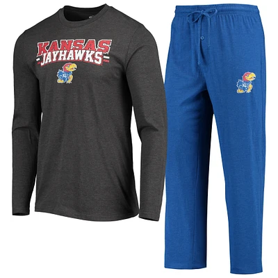 Men's Concepts Sport Royal/Heathered Charcoal Kansas Jayhawks Meter Long Sleeve T-Shirt & Pants Sleep Set