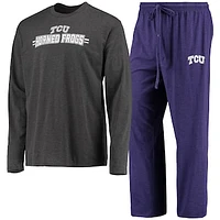 Men's Concepts Sport Purple/Heathered Charcoal TCU Horned Frogs Meter Long Sleeve Top & Pants Sleep Set