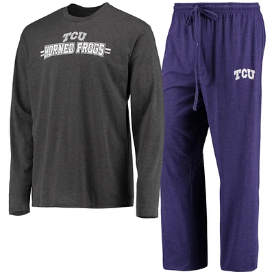 Men's Concepts Sport Purple/Heathered Charcoal TCU Horned Frogs Meter Long Sleeve T-Shirt & Pants Sleep Set