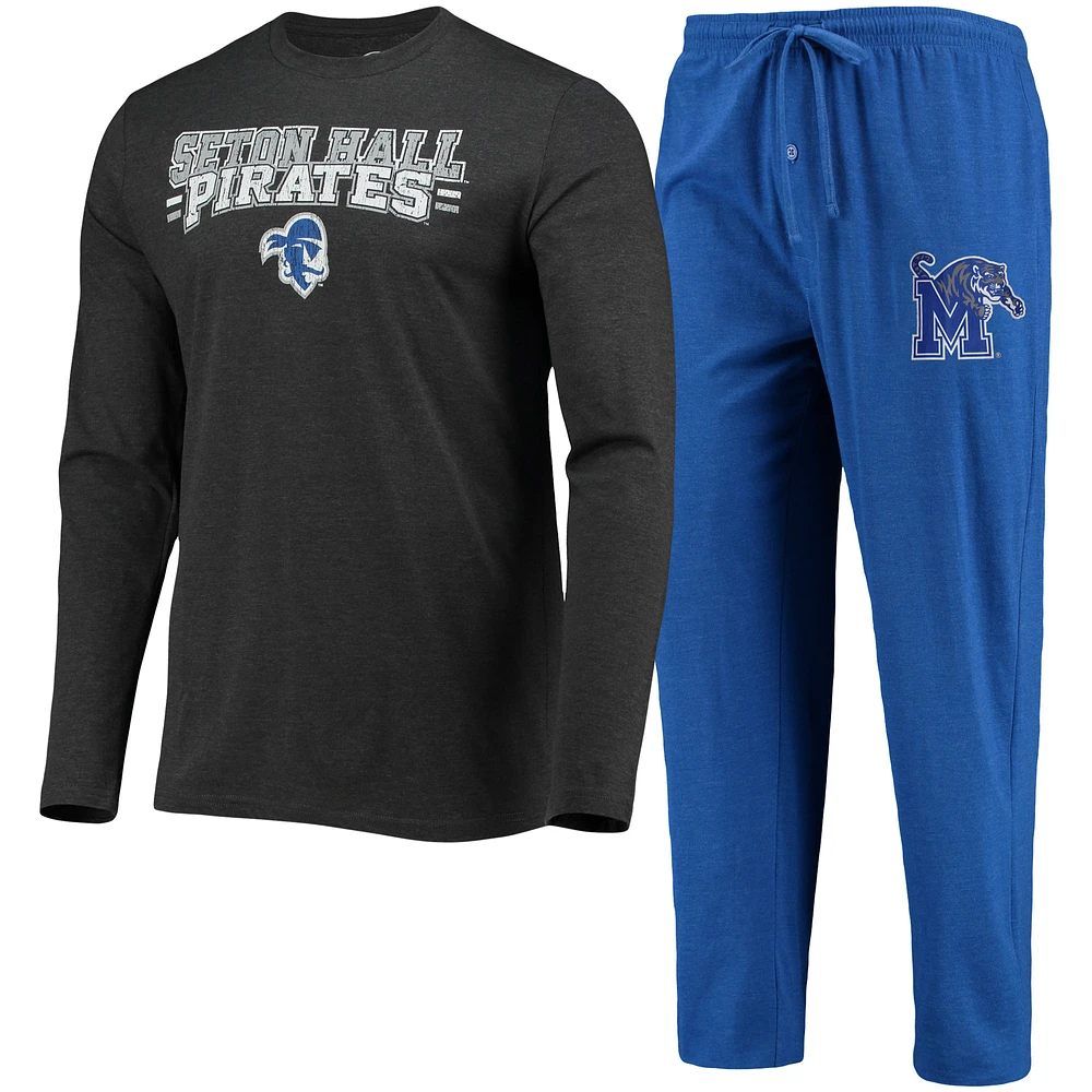 Men's Concepts Sport Blue/Heathered Charcoal Seton Hall Pirates Meter Long Sleeve T-Shirt & Pants Sleep Set