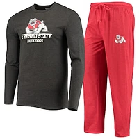 Men's Concepts Sport Red/Heathered Charcoal Fresno State Bulldogs Meter Long Sleeve T-Shirt & Pants Sleep Set