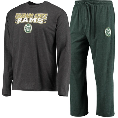 Men's Concepts Sport Green/Heathered Charcoal Colorado State Rams Meter Long Sleeve T-Shirt & Pants Sleep Set