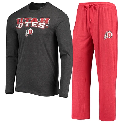 Men's Concepts Sport Red/Heathered Charcoal Utah Utes Meter Long Sleeve T-Shirt & Pants Sleep Set