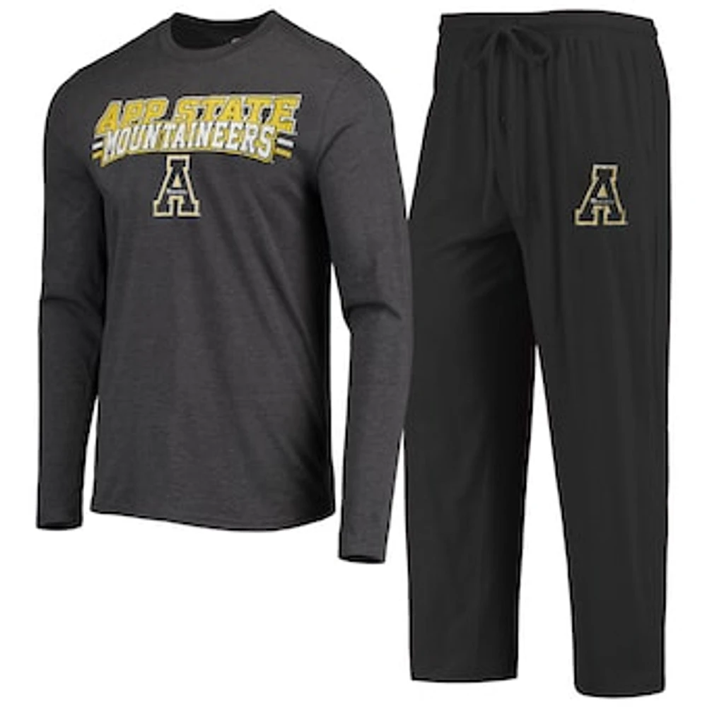 Men's Concepts Sport Black/Heathered Charcoal Appalachian State Mountaineers Meter Long Sleeve T-Shirt & Pants Sleep Set