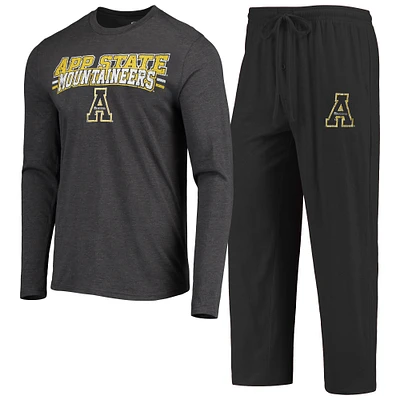 Men's Concepts Sport Black/Heathered Charcoal Appalachian State Mountaineers Meter Long Sleeve T-Shirt & Pants Sleep Set