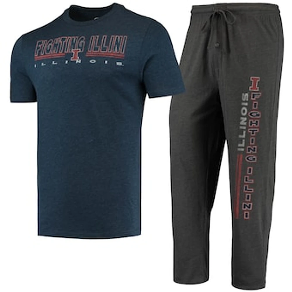 Men's Concepts Sport Heathered Charcoal/Navy Illinois Fighting Illini Meter T-Shirt & Pants Sleep Set