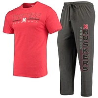 Men's Concepts Sport Heathered Charcoal/Scarlet Nebraska Huskers Meter T-Shirt & Pants Sleep Set