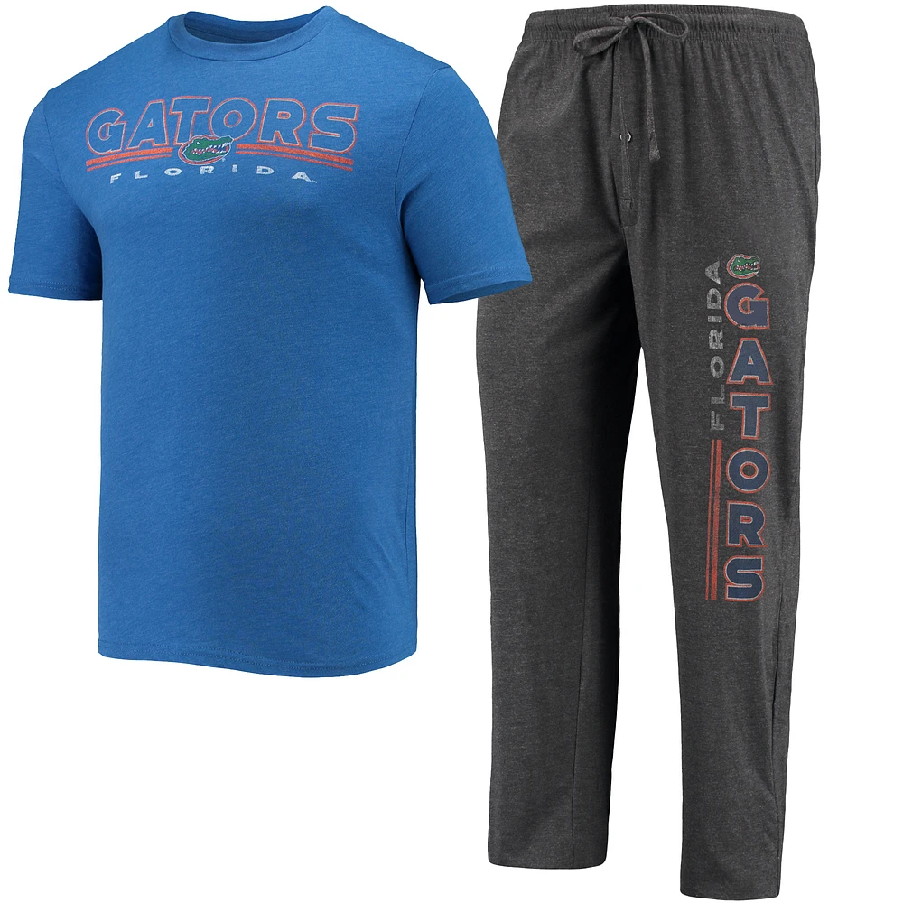 Men's Concepts Sport Heathered Charcoal/Royal Florida Gators Meter T-Shirt & Pants Sleep Set