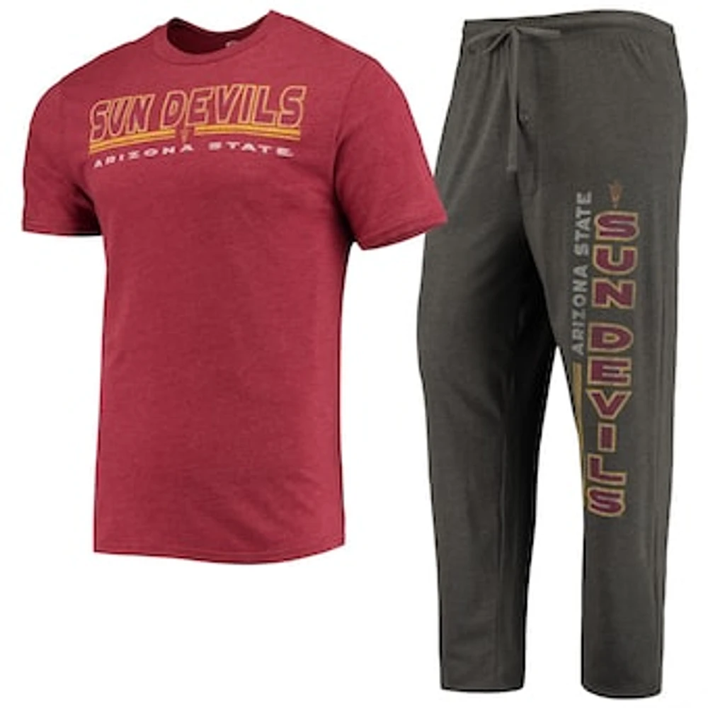 Men's Concepts Sport Heathered Charcoal/Maroon Arizona State Sun Devils Meter T-Shirt & Pants Sleep Set