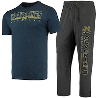 Men's Concepts Sport Heathered Charcoal/Navy Michigan Wolverines Meter T-Shirt & Pants Sleep Set