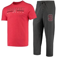 Men's Concepts Sport Heathered Charcoal/Red NC State Wolfpack Meter T-Shirt & Pants Sleep Set