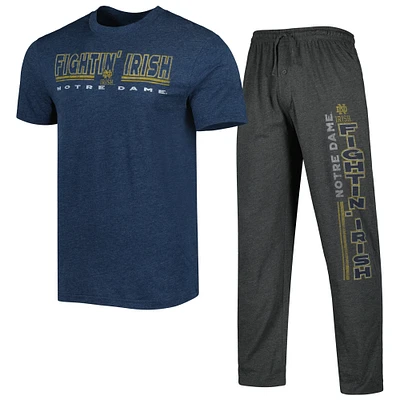 Men's Concepts Sport Heathered Charcoal/Heathered Navy Notre Dame Fighting Irish Meter T-Shirt & Pants Sleep Set