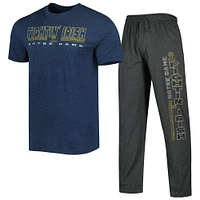 Men's Concepts Sport Heathered Charcoal/Heathered Navy Notre Dame Fighting Irish Meter T-Shirt & Pants Sleep Set